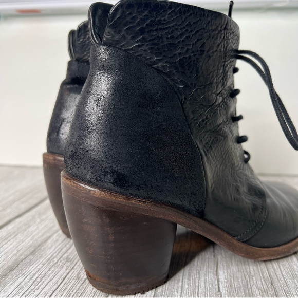 P. MONJO Black Leather Lace Up Ankle Stacked Heel Steampunk - Picture 4 of 7